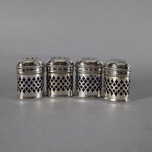 EPNS Salt Shaker Set of 4 Silver Cobalt Blue 1.75" Salt Pepper Shakers